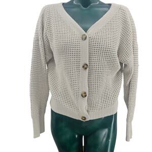Moon & Madison Crochet Cardigan V Neck Sweater Cream Beige M Western Boho 3927